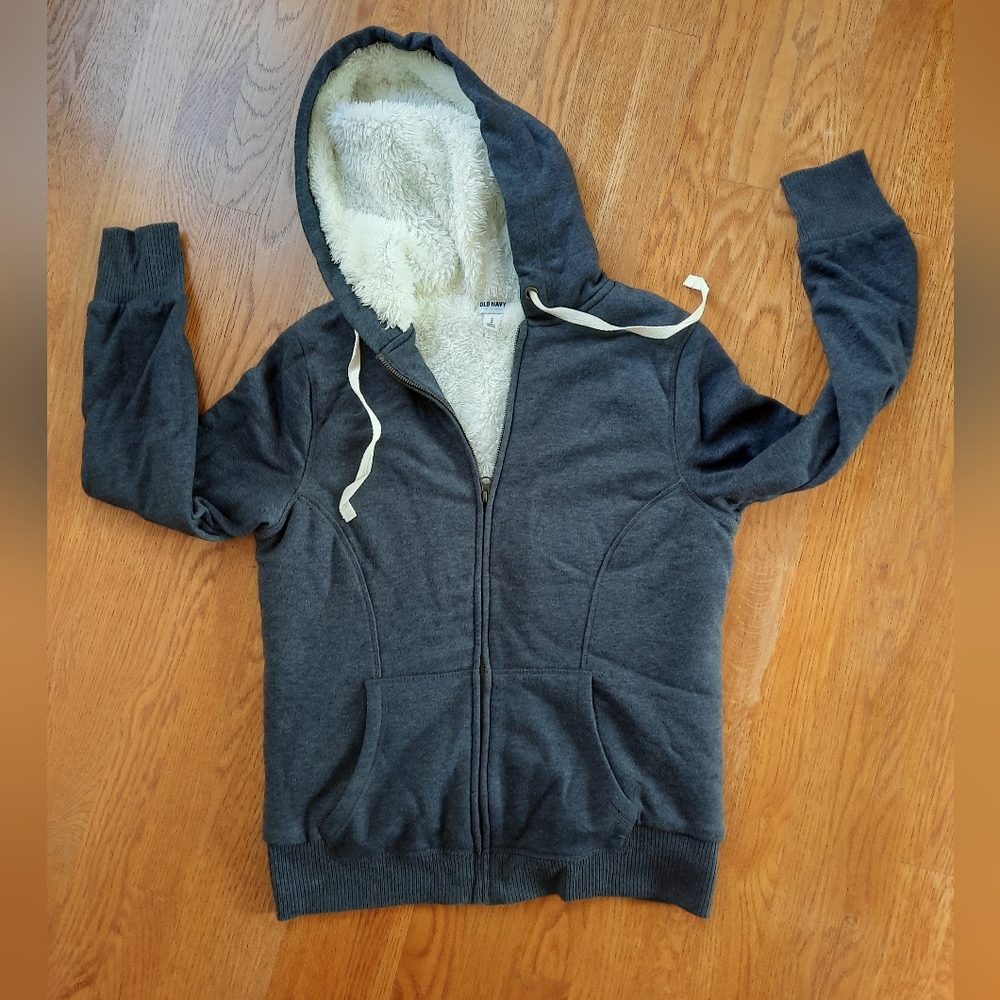 Old Navy Zip Up Cozy Hoodie Black Jack Size Med